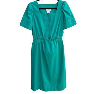 Leslie Fay Vintage 80s Green Pintuck‎ Pleated Midi Dress Button Front Womens12